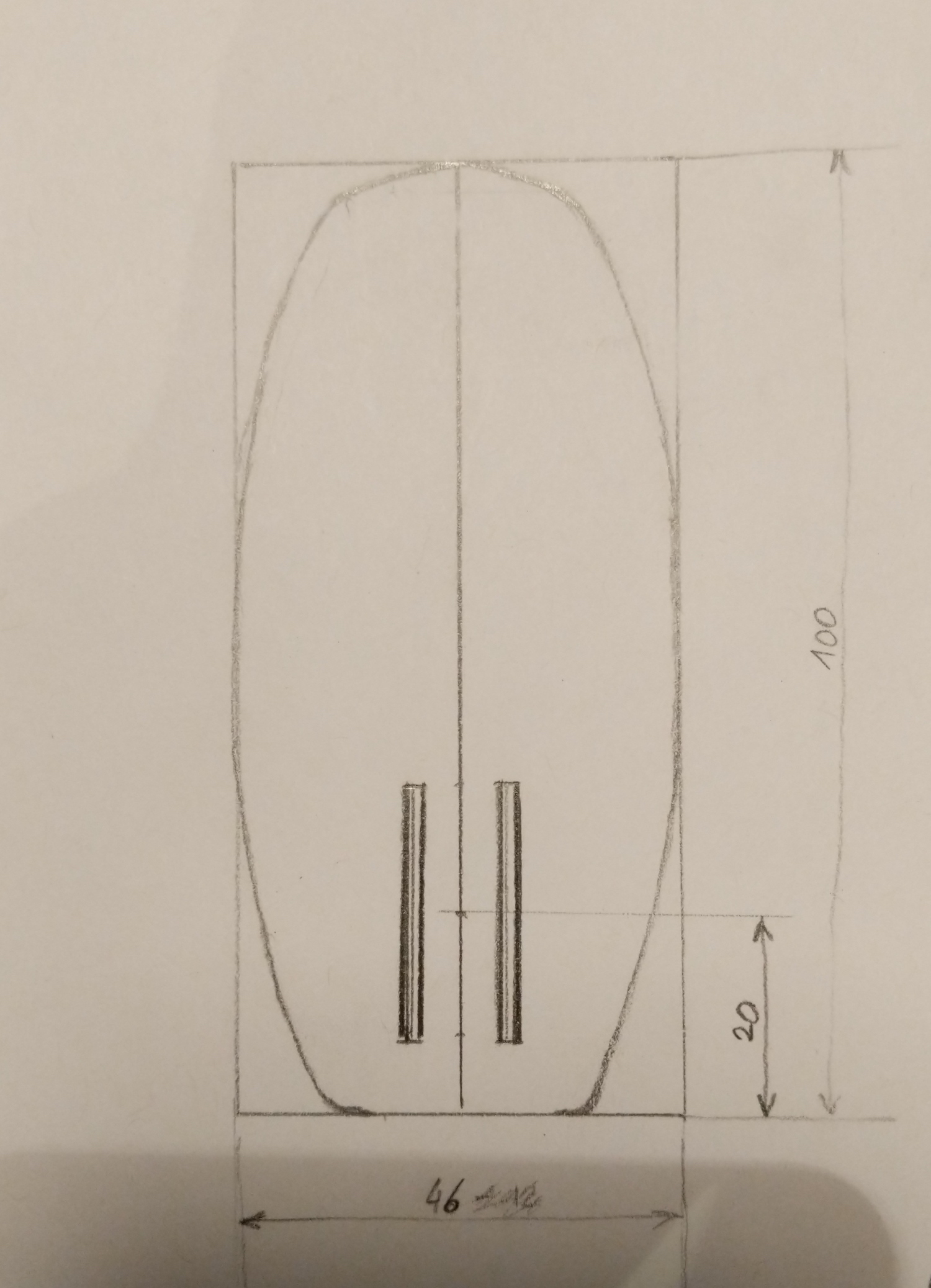 Balsa surfboard sketch on paper