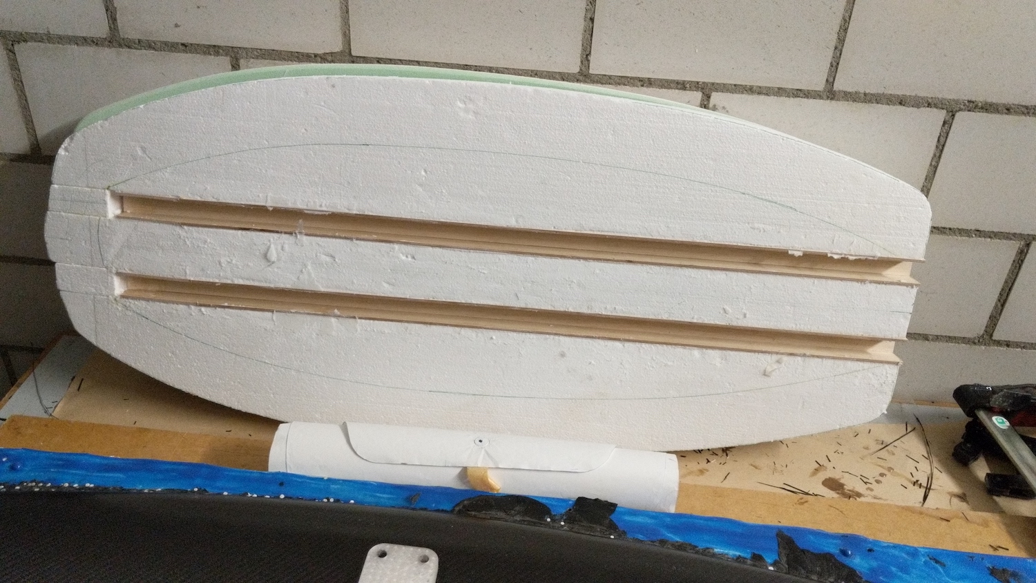 Stringers glued into the board