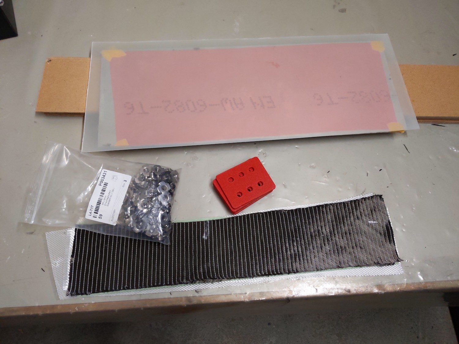 Materials for the process: Airex, carbon fiber and drive-in nuts.